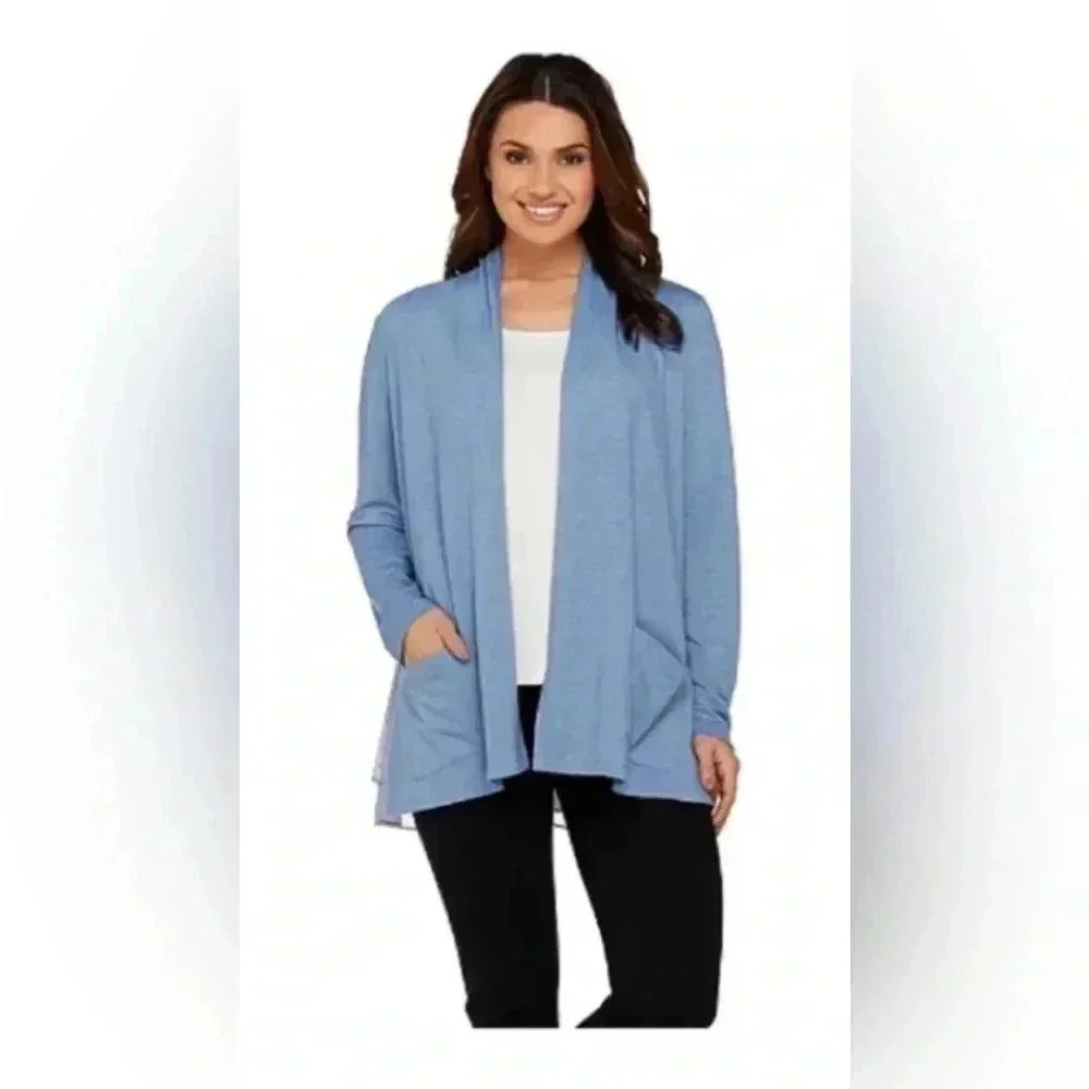 Logo by Lori Goldstein Lounge Ruffle Open Front Cardigan Sz M